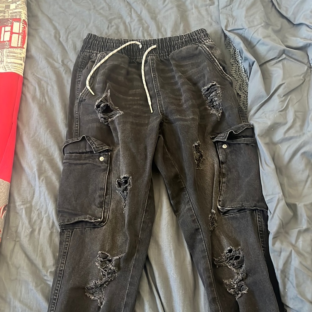 Worn once, blue note black distressed jogger jeans women’s